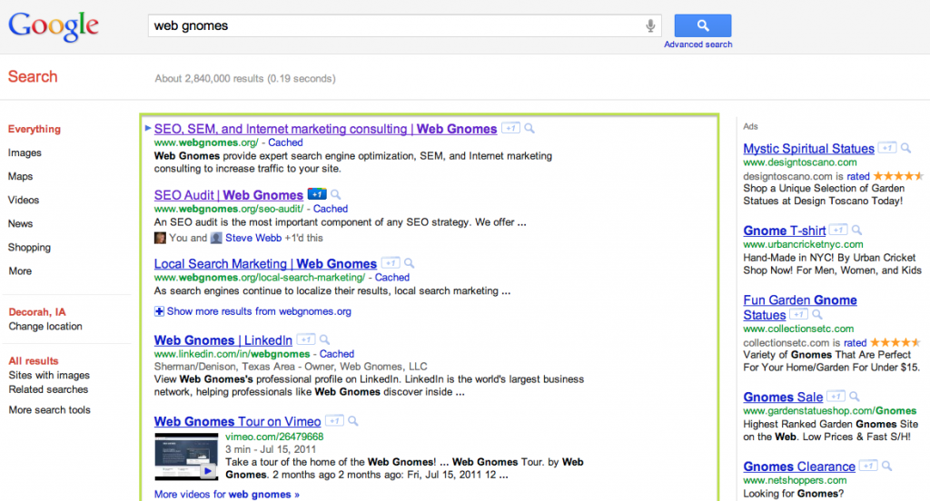 Organic Search Results - Google Example - Web Gnomes Organic Search Results - Google Example - Web Gnomes