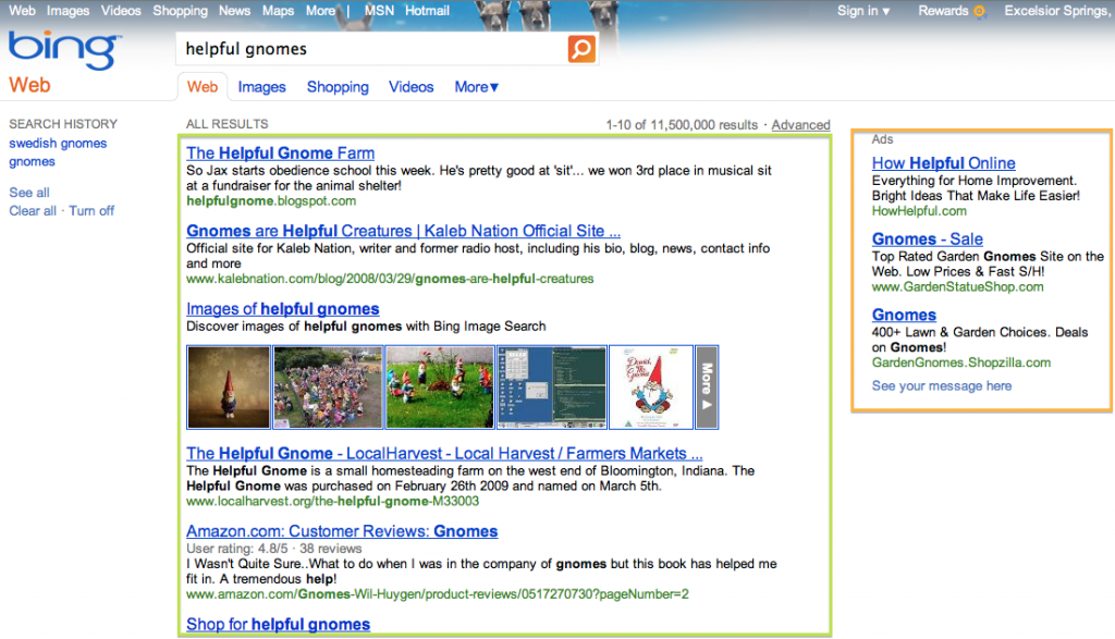 The difference between SEO and SEM - Bing Example - Helpful Gnomes The difference between SEO and SEM - Bing Example - Helpful Gnomes